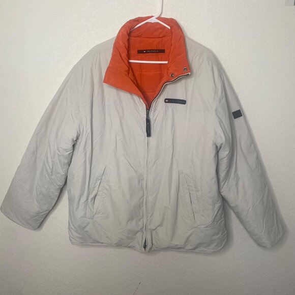 Vtg Tommy Hilfiger Reversible Puffer Jacket Mens XL Beige & Orange Outdoor Utili - Picture 2 of 16